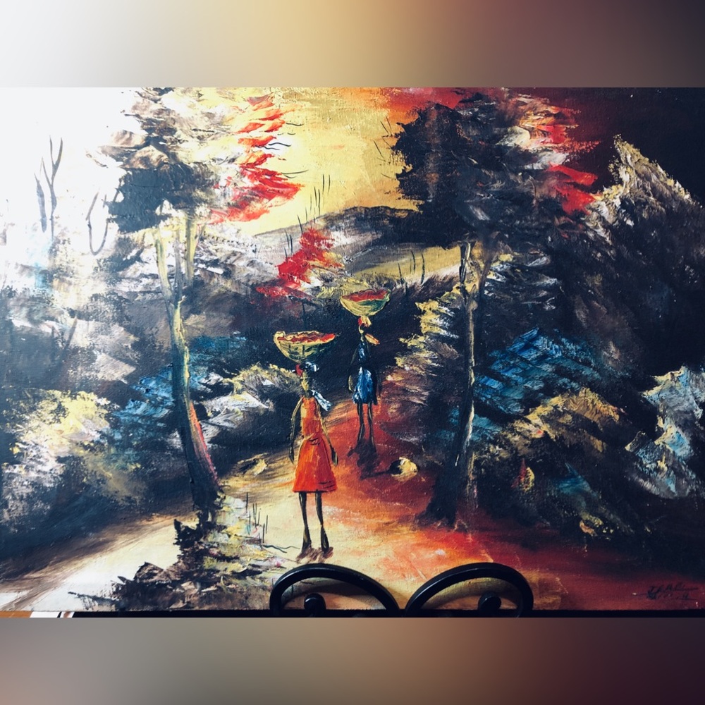 Hand-Painted Abstract Forest Scene by Jean Halal